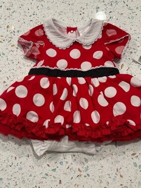 Disney Parks Baby Minnie Mouse Costume Dress Romper NWT Red Polka Dot